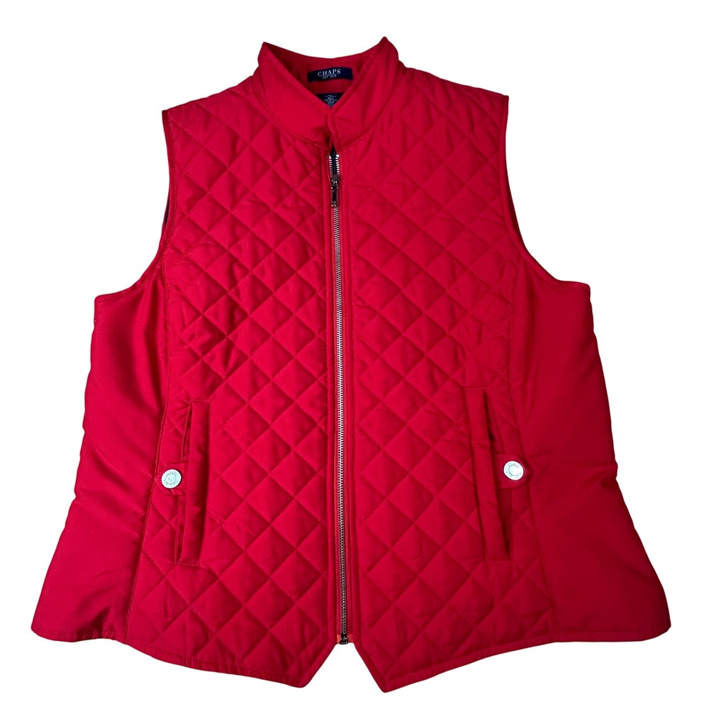 Chaps Womens Red Quilted Full Zip Mock Neck Puffer Vest XL